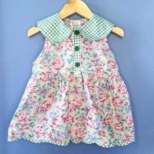 Vintage Young Hearts Toddler Girls 2T Floral Gingham Peter Pan Collar Top Pink